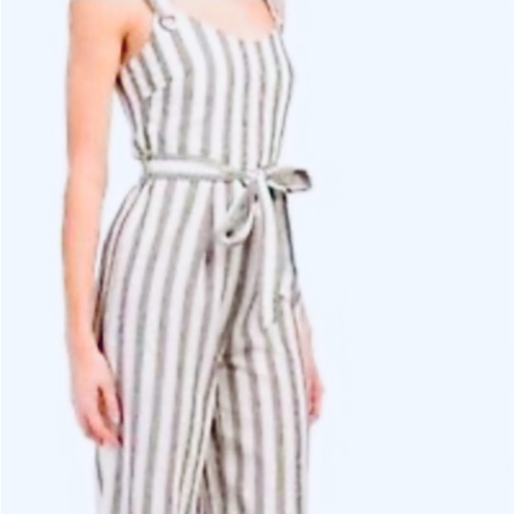 Romeo & Juliet Couture Denim Blue and White Striped Jumpsuit